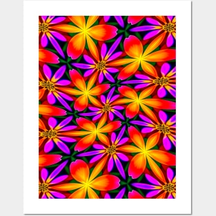 Bright Orange Flower Pattern Posters and Art